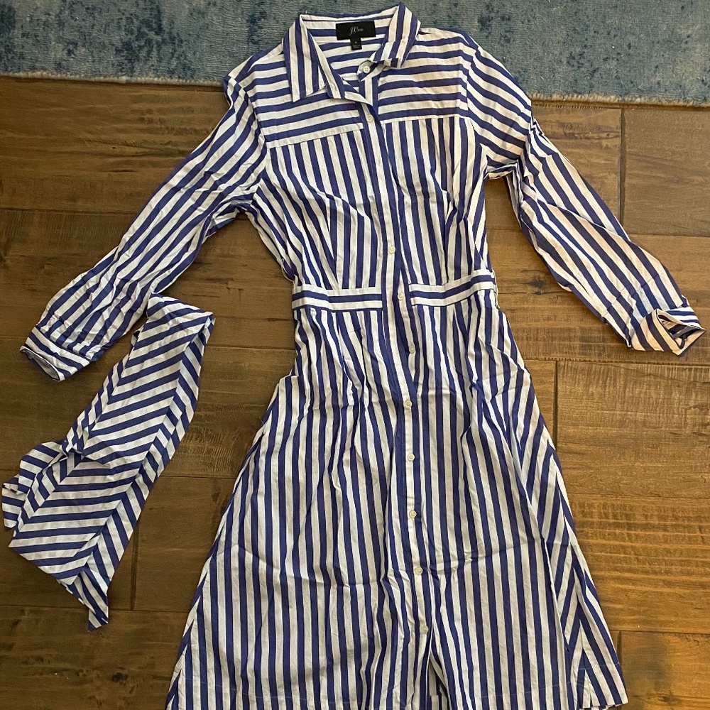 J. Crew striped blue/white collared shirt dress